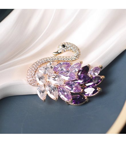 XSB169 - Gemstone Swan Saree Brooch